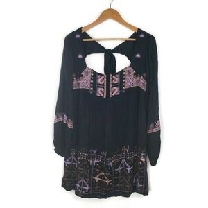 Free People Mini Dress Women XS Black Rhiannon Embroidered Pockets NWOT